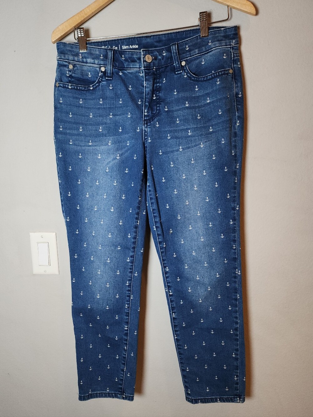 Talbots Anchor Print Blue Jeans Slim Ankle Flawless Stretch Women's 6P 6 Petite